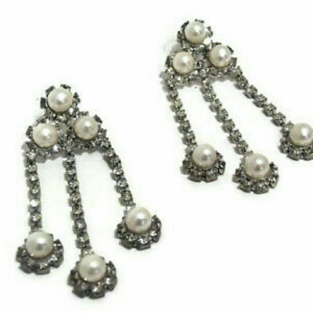 Rhinestone Dangle Earrings/ Chandelier Style/ Brid